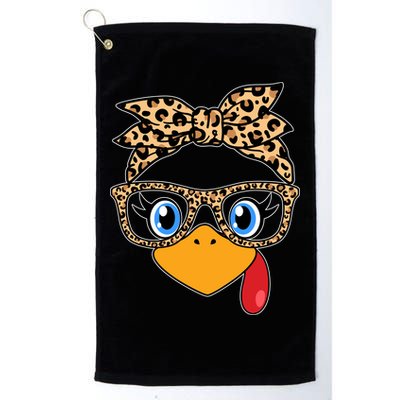 Cute Thanksgiving Leopard Print Bandana Glasses Turkey Girl Golf Towel