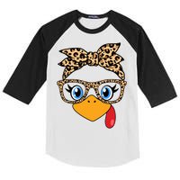 Cute Thanksgiving Leopard Print Bandana Glasses Turkey Girl Kids Colorblock Raglan Jersey
