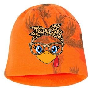 Cute Thanksgiving Leopard Print Bandana Glasses Turkey Girl Kati - Camo Knit Beanie