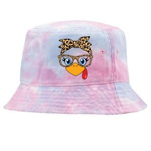 Cute Thanksgiving Leopard Print Bandana Glasses Turkey Girl Tie-Dyed Bucket Hat