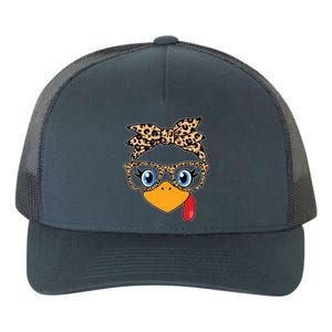 Cute Thanksgiving Leopard Print Bandana Glasses Turkey Girl Yupoong Adult 5-Panel Trucker Hat