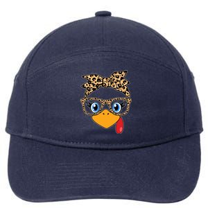 Cute Thanksgiving Leopard Print Bandana Glasses Turkey Girl 7-Panel Snapback Hat