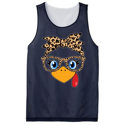 Cute Thanksgiving Leopard Print Bandana Glasses Turkey Girl Mesh Reversible Basketball Jersey Tank