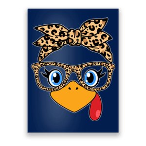 Cute Thanksgiving Leopard Print Bandana Glasses Turkey Girl Poster