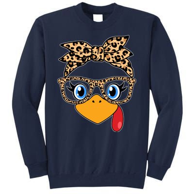 Cute Thanksgiving Leopard Print Bandana Glasses Turkey Girl Tall Sweatshirt