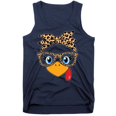 Cute Thanksgiving Leopard Print Bandana Glasses Turkey Girl Tank Top