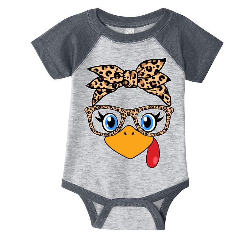 Cute Thanksgiving Leopard Print Bandana Glasses Turkey Girl Infant Baby Jersey Bodysuit