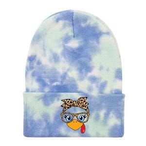 Cute Thanksgiving Leopard Print Bandana Glasses Turkey Girl Tie Dye 12in Knit Beanie