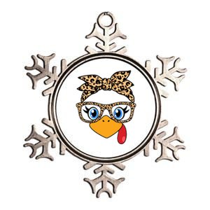 Cute Thanksgiving Leopard Print Bandana Glasses Turkey Girl Metallic Star Ornament