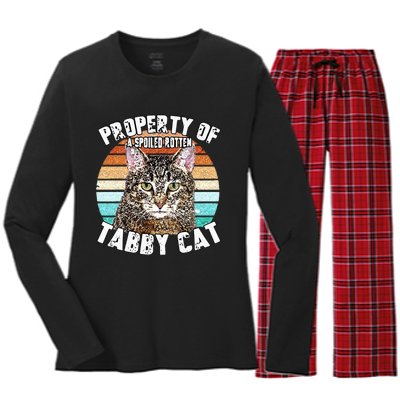 Cat Tabby Lover Vintage Eighties Style Cat Retro Gift Women's Long Sleeve Flannel Pajama Set 