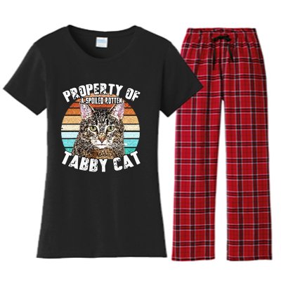 Cat Tabby Lover Vintage Eighties Style Cat Retro Gift Women's Flannel Pajama Set