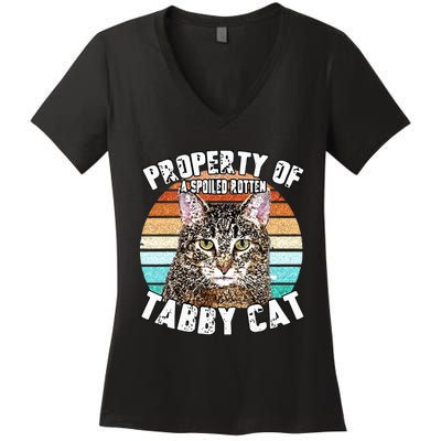 Cat Tabby Lover Vintage Eighties Style Cat Retro Gift Women's V-Neck T-Shirt