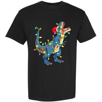 Christmas Tree Lights Funny T Rex Garment-Dyed Heavyweight T-Shirt