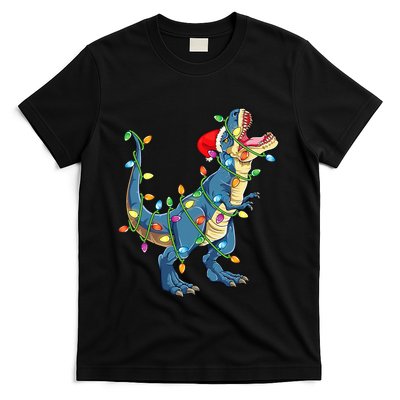 Christmas Tree Lights Funny T Rex T-Shirt