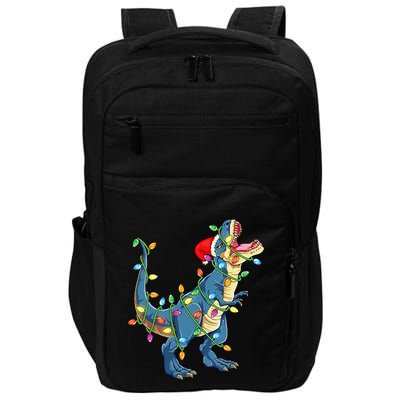 Christmas Tree Lights Funny T Rex Impact Tech Backpack