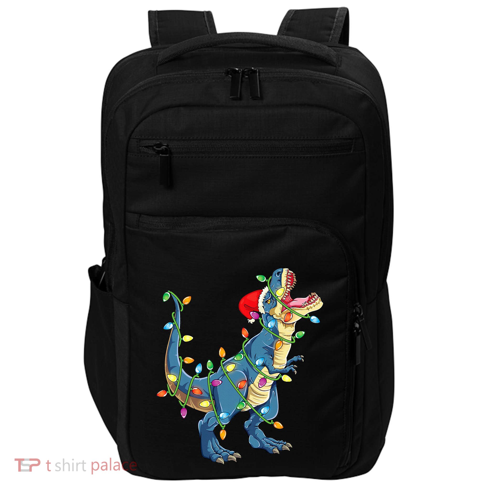 Christmas Tree Lights Funny T Rex Impact Tech Backpack