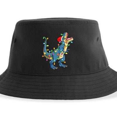 Christmas Tree Lights Funny T Rex Sustainable Bucket Hat