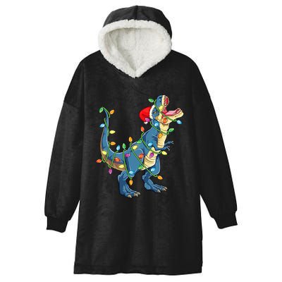 Christmas Tree Lights Funny T Rex Hooded Wearable Blanket