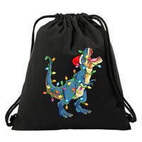 Christmas Tree Lights Funny T Rex Drawstring Bag