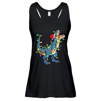 Christmas Tree Lights Funny T Rex Ladies Essential Flowy Tank