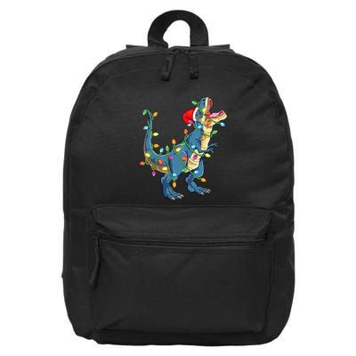 Christmas Tree Lights Funny T Rex 16 in Basic Backpack