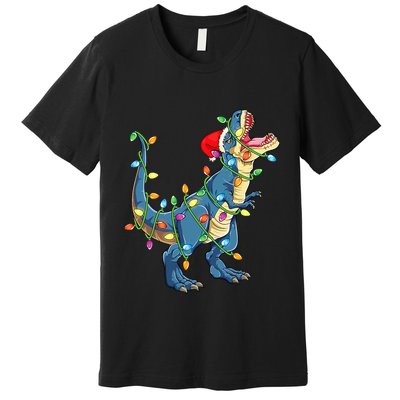 Christmas Tree Lights Funny T Rex Premium T-Shirt