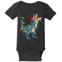 Christmas Tree Lights Funny T Rex Baby Bodysuit