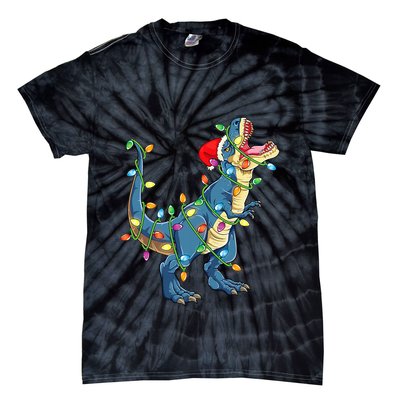 Christmas Tree Lights Funny T Rex Tie-Dye T-Shirt