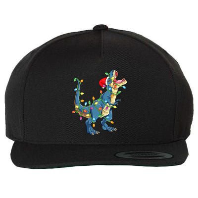 Christmas Tree Lights Funny T Rex Wool Snapback Cap