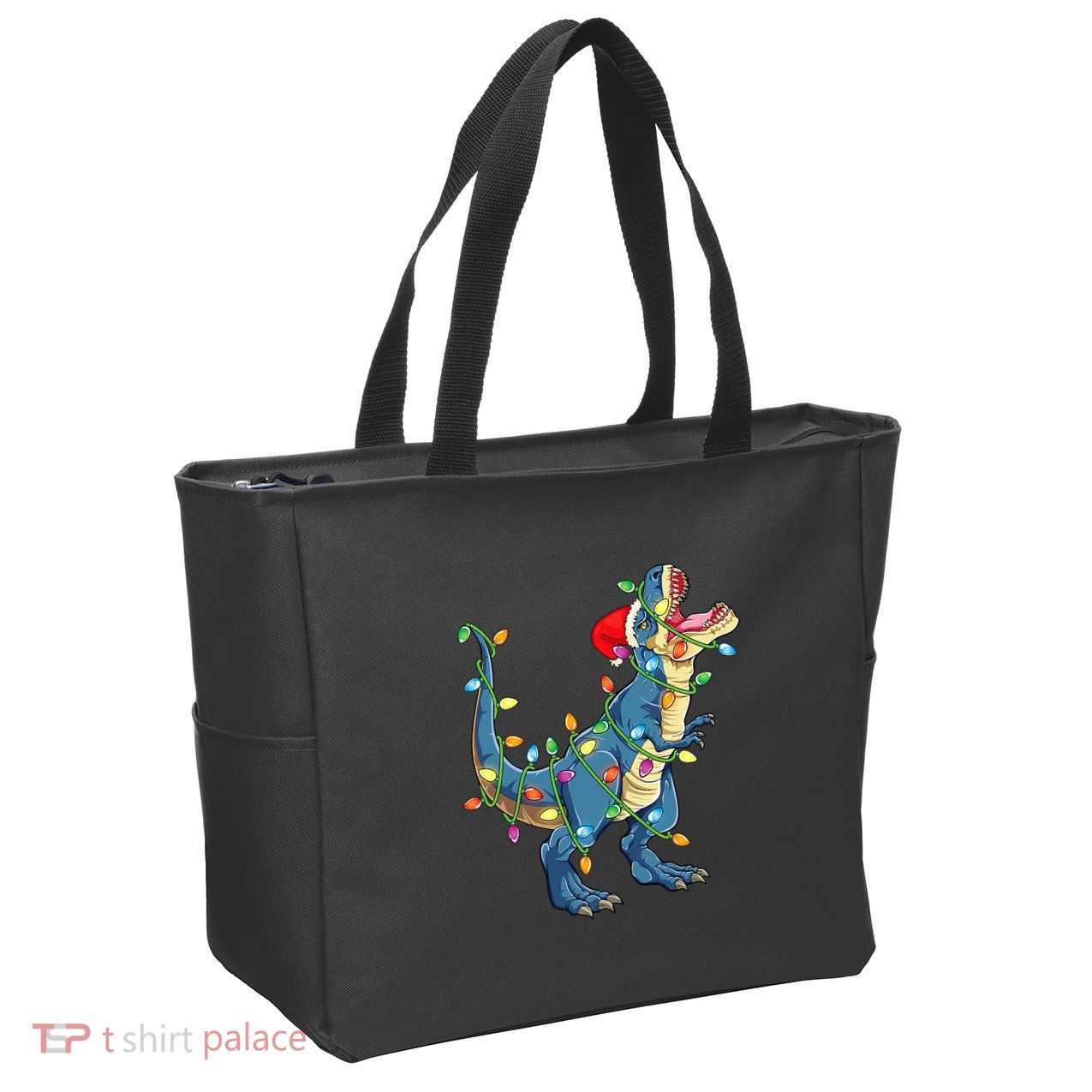 Christmas Tree Lights Funny T Rex Zip Tote Bag
