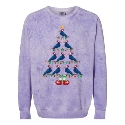 Christmas Tree Lights Santa Hat Elf Crow Xmas Tree Colorblast Crewneck Sweatshirt