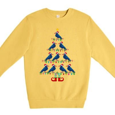 Christmas Tree Lights Santa Hat Elf Crow Xmas Tree Premium Crewneck Sweatshirt