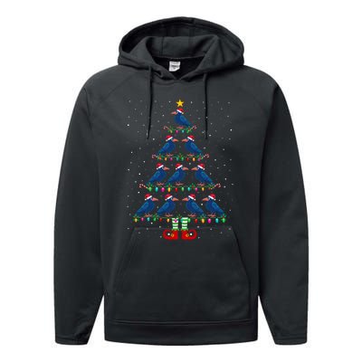 Christmas Tree Lights Santa Hat Elf Crow Xmas Tree Performance Fleece Hoodie