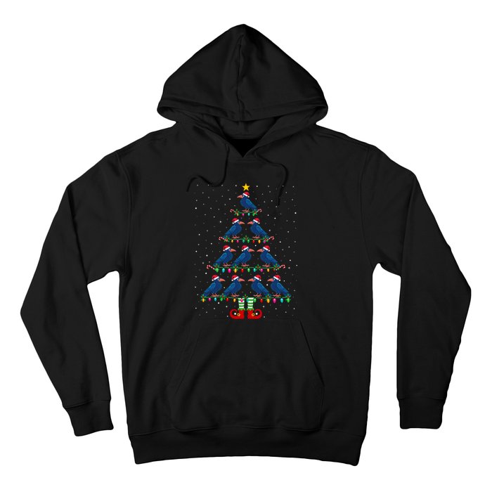 Christmas Tree Lights Santa Hat Elf Crow Xmas Tree Hoodie