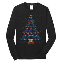 Christmas Tree Lights Santa Hat Elf Crow Xmas Tree Long Sleeve Shirt