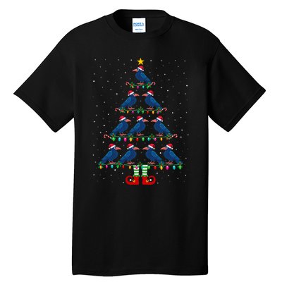 Christmas Tree Lights Santa Hat Elf Crow Xmas Tree Tall T-Shirt