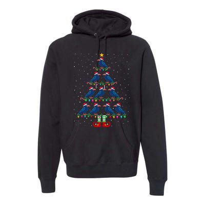 Christmas Tree Lights Santa Hat Elf Crow Xmas Tree Premium Hoodie