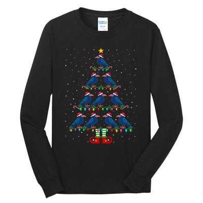 Christmas Tree Lights Santa Hat Elf Crow Xmas Tree Tall Long Sleeve T-Shirt