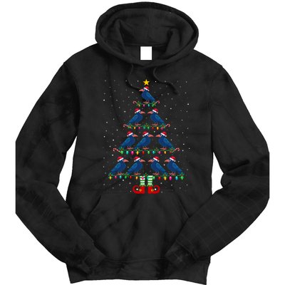 Christmas Tree Lights Santa Hat Elf Crow Xmas Tree Tie Dye Hoodie