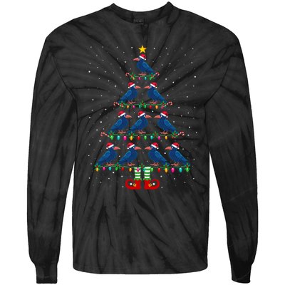 Christmas Tree Lights Santa Hat Elf Crow Xmas Tree Tie-Dye Long Sleeve Shirt