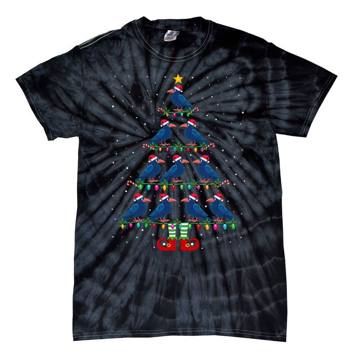 Christmas Tree Lights Santa Hat Elf Crow Xmas Tree Tie-Dye T-Shirt