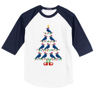 Christmas Tree Lights Santa Hat Elf Crow Xmas Tree Baseball Sleeve Shirt