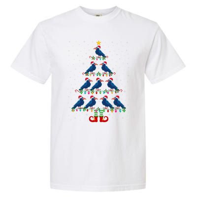 Christmas Tree Lights Santa Hat Elf Crow Xmas Tree Garment-Dyed Heavyweight T-Shirt