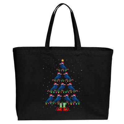 Christmas Tree Lights Santa Hat Elf Crow Cotton Canvas Jumbo Tote