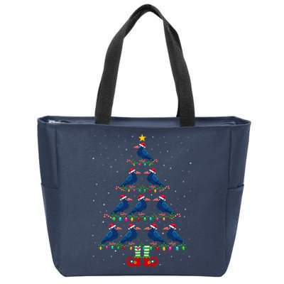 Christmas Tree Lights Santa Hat Elf Crow Zip Tote Bag