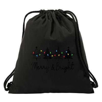 Christmas Trees Light Merry And Bright Drawstring Bag