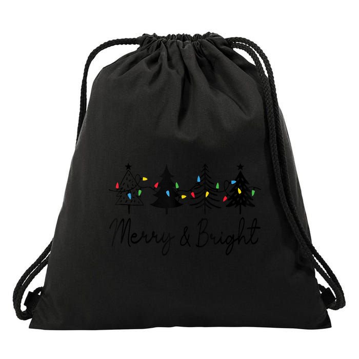 Christmas Trees Light Merry And Bright Drawstring Bag