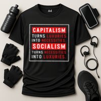 Capitalism Turns Luxuries Into Necessities Socialism Turns Necessities Into Luxuries Cooling Performance Crew T-Shirt