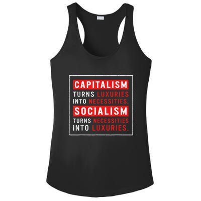 Capitalism Turns Luxuries Into Necessities Socialism Turns Necessities Into Luxuries Ladies PosiCharge Competitor Racerback Tank