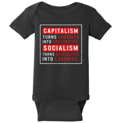 Capitalism Turns Luxuries Into Necessities Socialism Turns Necessities Into Luxuries Baby Bodysuit